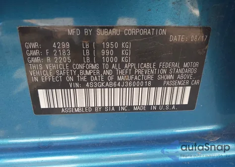 2018 Subaru Impreza 2.0I Premium z USA, uszkodzony, nr VIN 4S3GKAB64J3600018